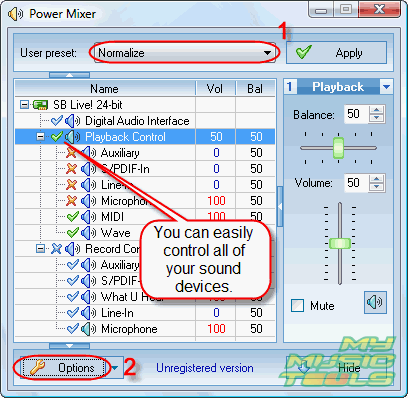 Power Mixer main window