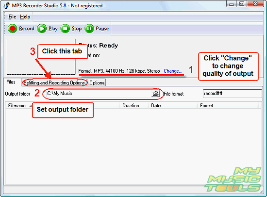 MP3 Recorder Studio: set up recording