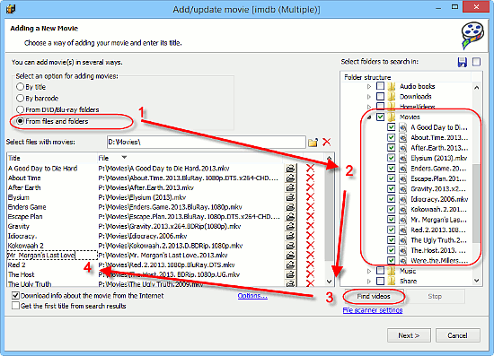 Add movies from files and folders