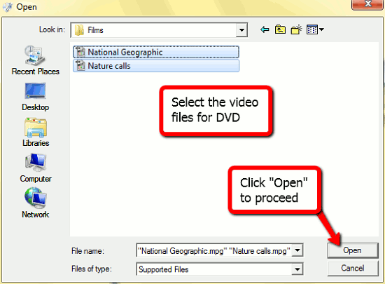 Select the videos for DVD with menu