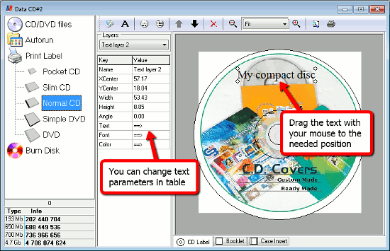 Formatting text for CD/DVD cover