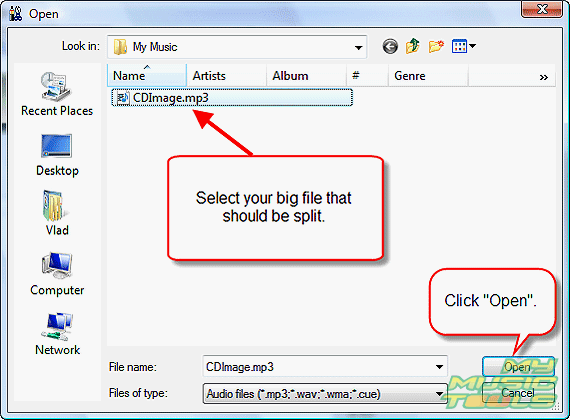 Select MP3 file you want to split