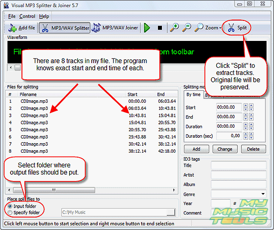 Choose output folder and click Split