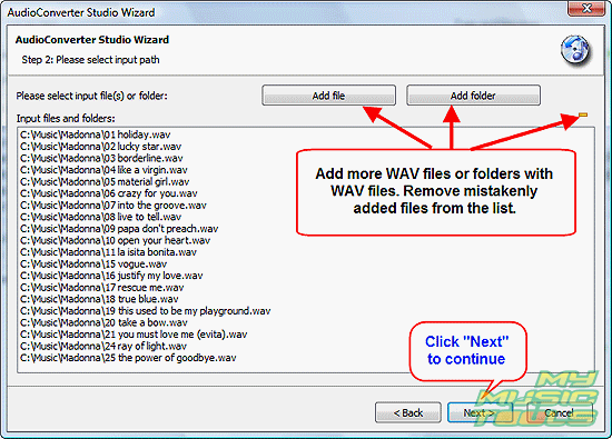 Add, remove files, or simply proceed