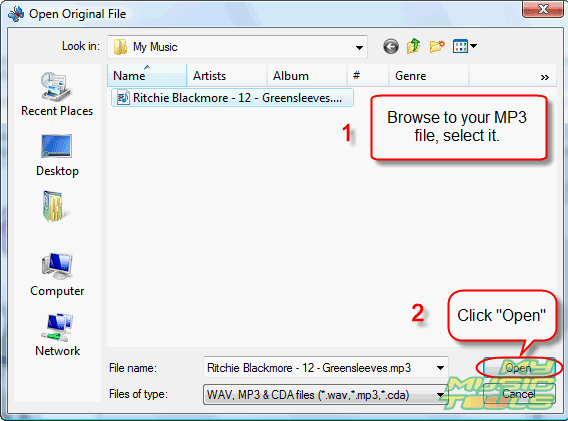 Select and open your MP3 file
