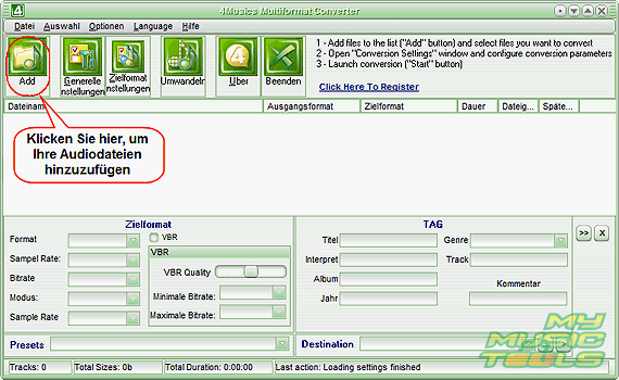 MP3 Dateien zum Konvertieren hinzufgen