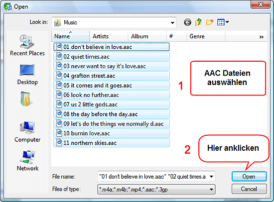 AAC Dateien ffnen