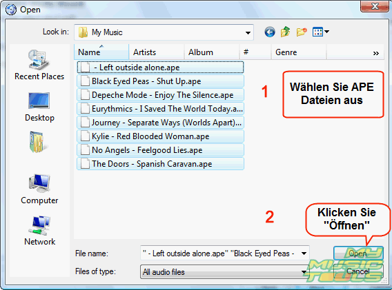 Ihre APE Dateien auswhlen