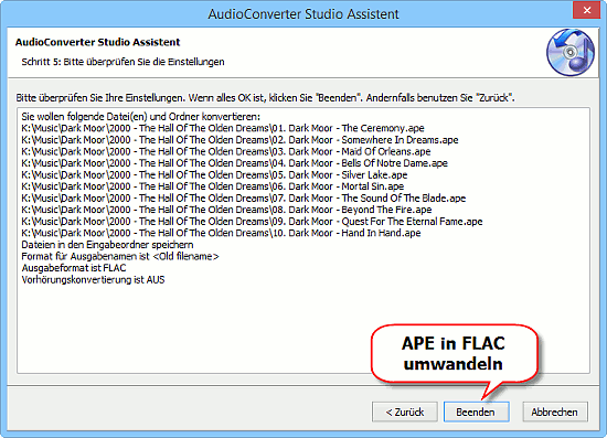 APE in FLAC umwandeln