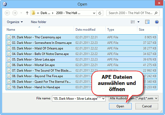 APE Dateien zum Umwandeln ffnen