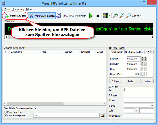 Fügen Sie eine APE Datei zum Spalten hinzu