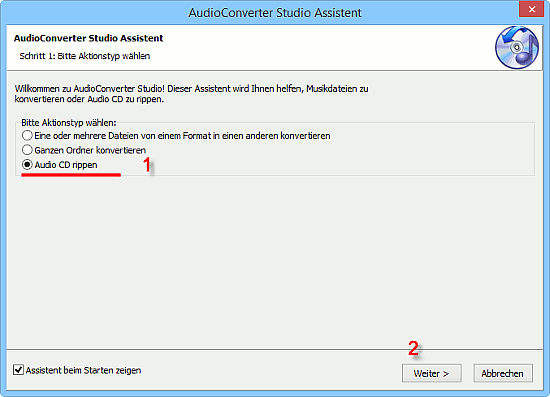 Whlen Sie, Audio CD zu rippen