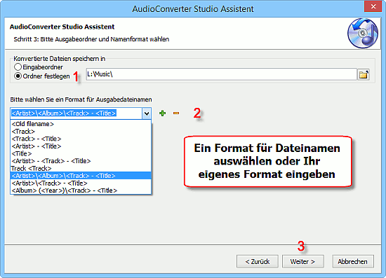 Ausgabeordner und Dateinamenformat