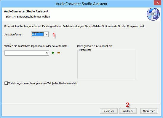 Whlen Sie APE als Ausgabeformat aus