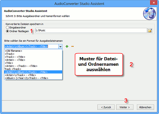 Ausgabeordner und Dateinamenformat