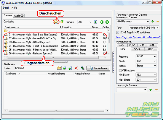 MP3 Dateien mit hohen Bitrate finden