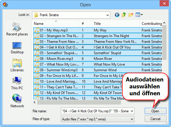 Audiodateien zum Brennen ffnen