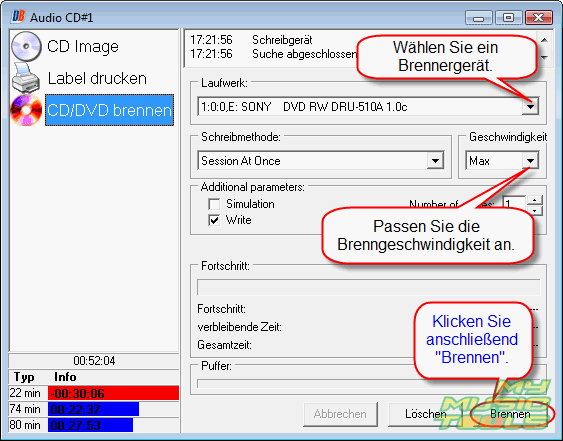 Klicken Sie Brennen