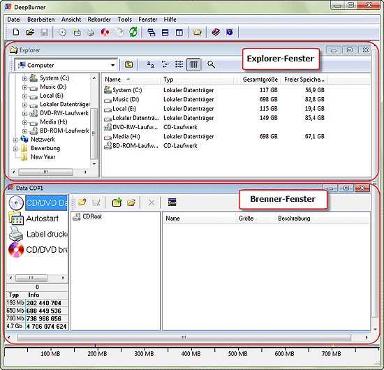 Hauptfenster des CD-Aufnahme-Programms