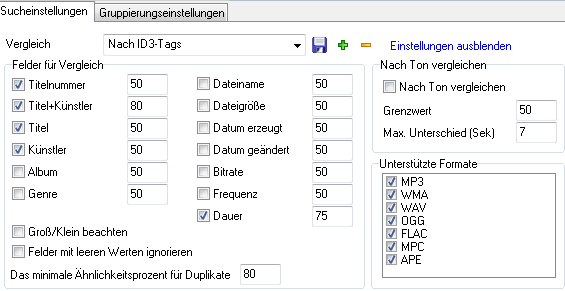 Duplikat-Suche: Parameter