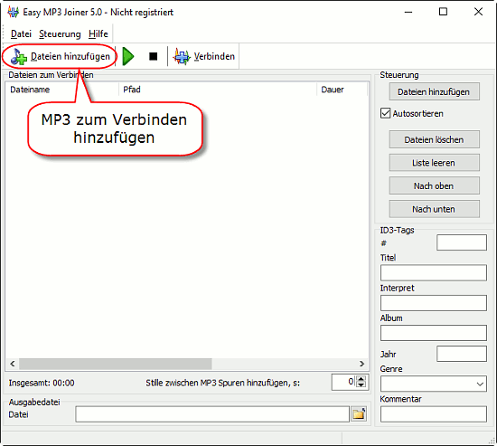 MP3 zum Verbinden hinzufgen