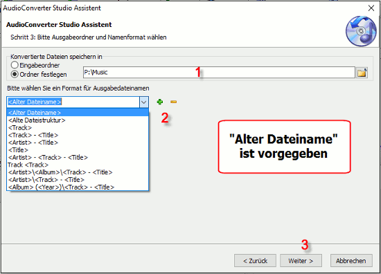 Ausgabeordner und Muster fr Dateinamen