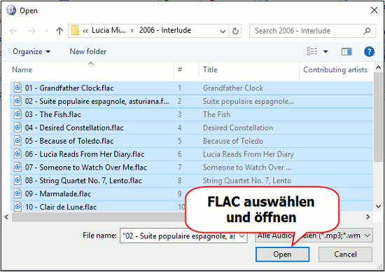 FLAC Dateien zum Umwandeln öffnen