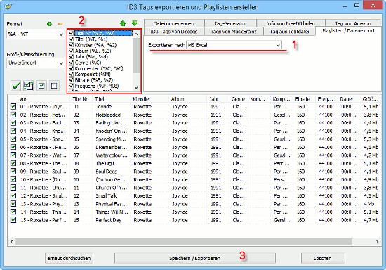 Tags in Excel exportieren