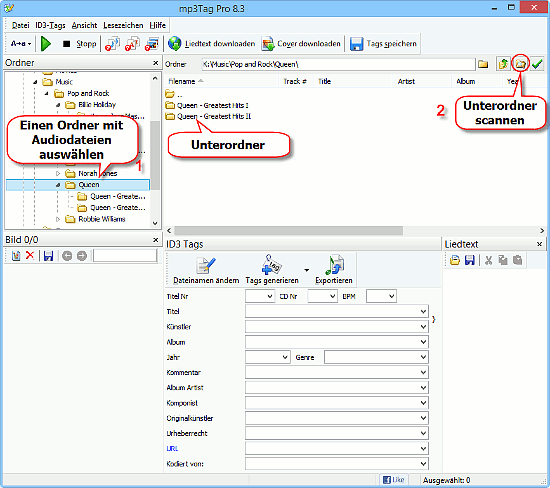 Whlen Sie einen Ordner mit MP3 Dateien aus