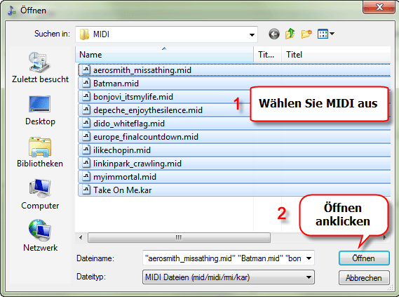 MIDI Dateien auswhlen