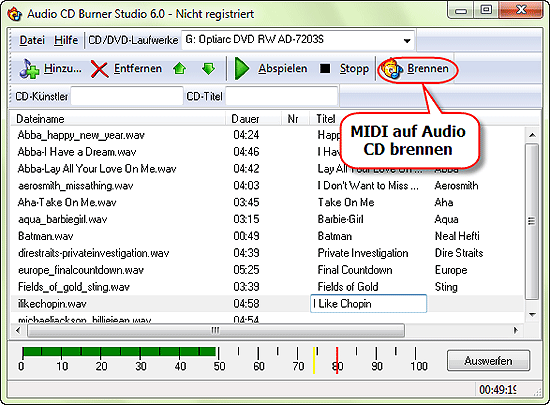MIDI auf Audio CD brennen