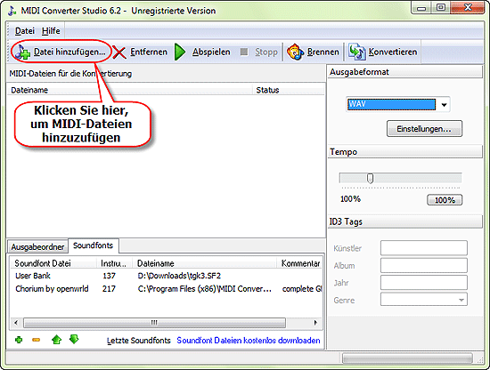 MIDI Dateien hinzufgen