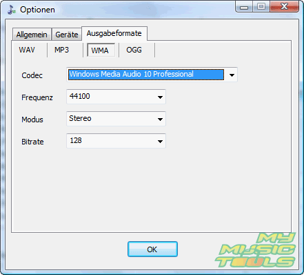 WMA Einstellungen