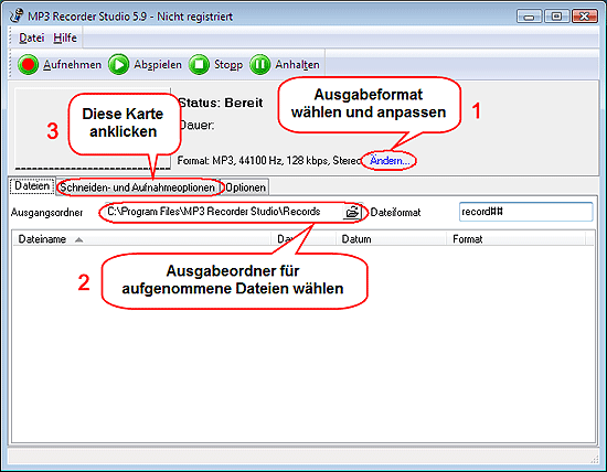 Ausgabeordner fr Aufnahmen festlegen