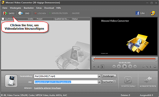 Dateien hinzufgen, die Sie in DVD-Format umwandeln wollen