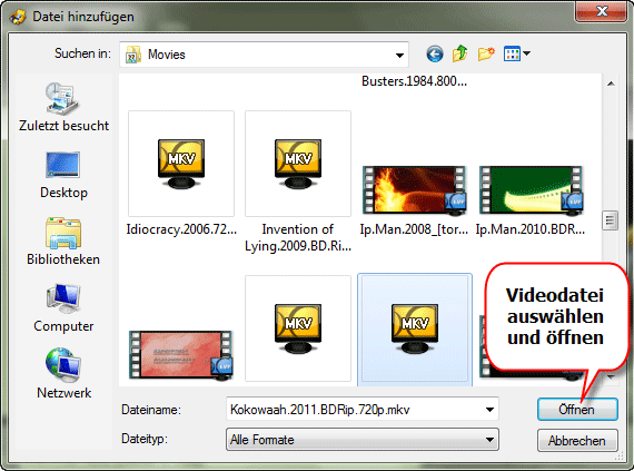 Videodateien auswhlen