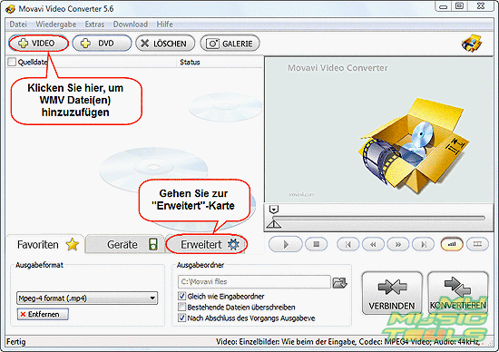 WMV Datei zum Konvertieren hinzufgen