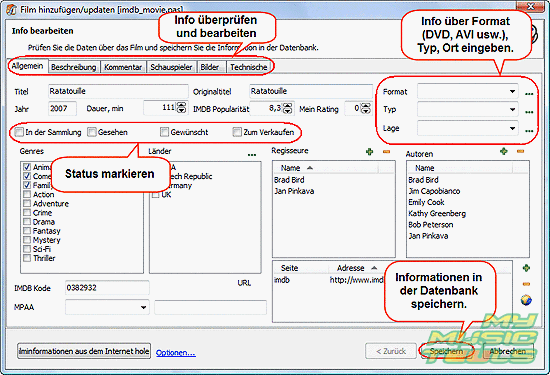 Info bearbeiten und speichern