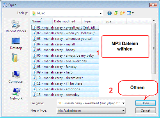 Whlen Sie MP3 fr Umwandelung in WAV