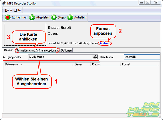 Ausgabeordner und Format whlen