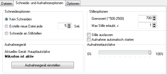 Tonaufnahme-Optionen