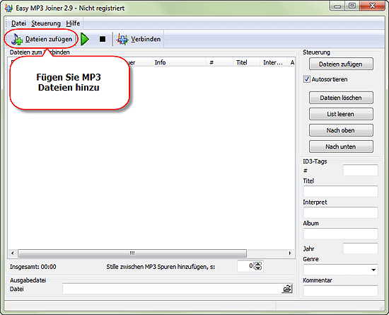 MP3 Dateien hinzufgen, die Sie verbinden wollen
