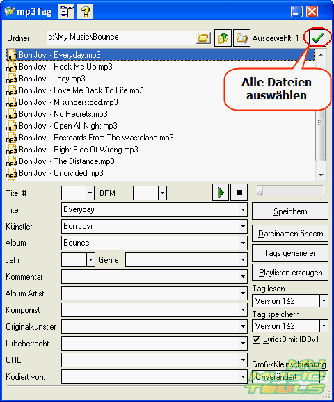 Dateien mit fehlerhaften ID3 Informationen auswhlen