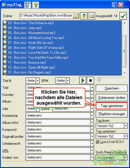 Dateien auswhlen und Tags generieren anklicken