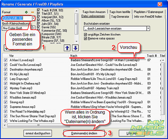 Format fr Ausgangsordner und Dateinamen whlen