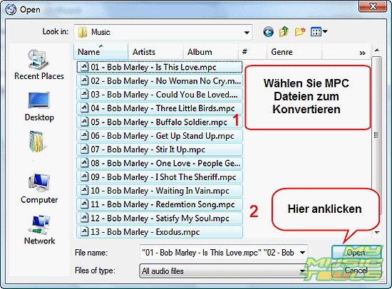Whlen Sie MPC Dateien zum Konvertieren
