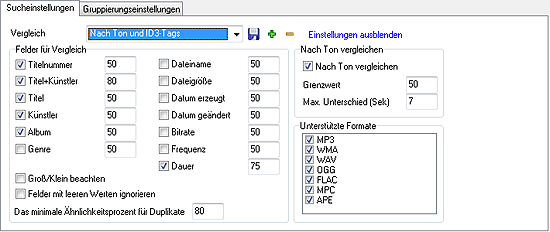 Einstellungen fr Duplikat-Suche