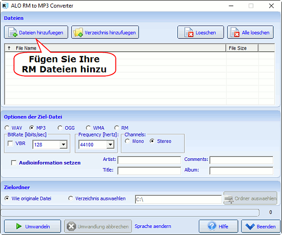 Fgen Sie RM zum Umwandeln hinzu