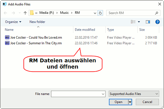 ffnen RM Dateien