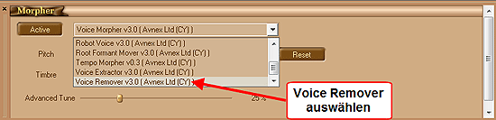 Die Voice Remover Funktion auswählen